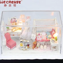 Ручной Работы Деревянный DIY Кукольный дом Миниатюрный Набор для мебели комнаты с светодиодный Игрушки для девочек подарок Кукольный Дом головоломка игрушки для детей