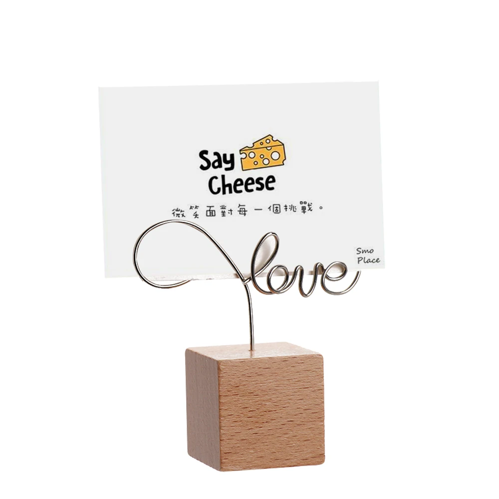 

1 PC Hot Round/Square Wooden Iron Photo Clip Memo Name Card Pendant Furnishing Articles Picture Frame Note Table Holder Frame