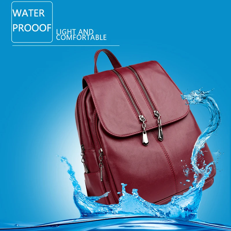  Casual Double Zipper Backpack Female Large Capacity School Bag for Girl Brand Leather Shoulder Bag  - 32908622156