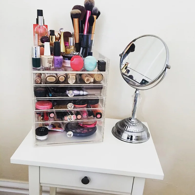 

Acrylic Makeup Organizer Clear Desk Cosmetic Storage Box Multi Layers with Drawer Desktop Storage Transparent Make Up Holder
