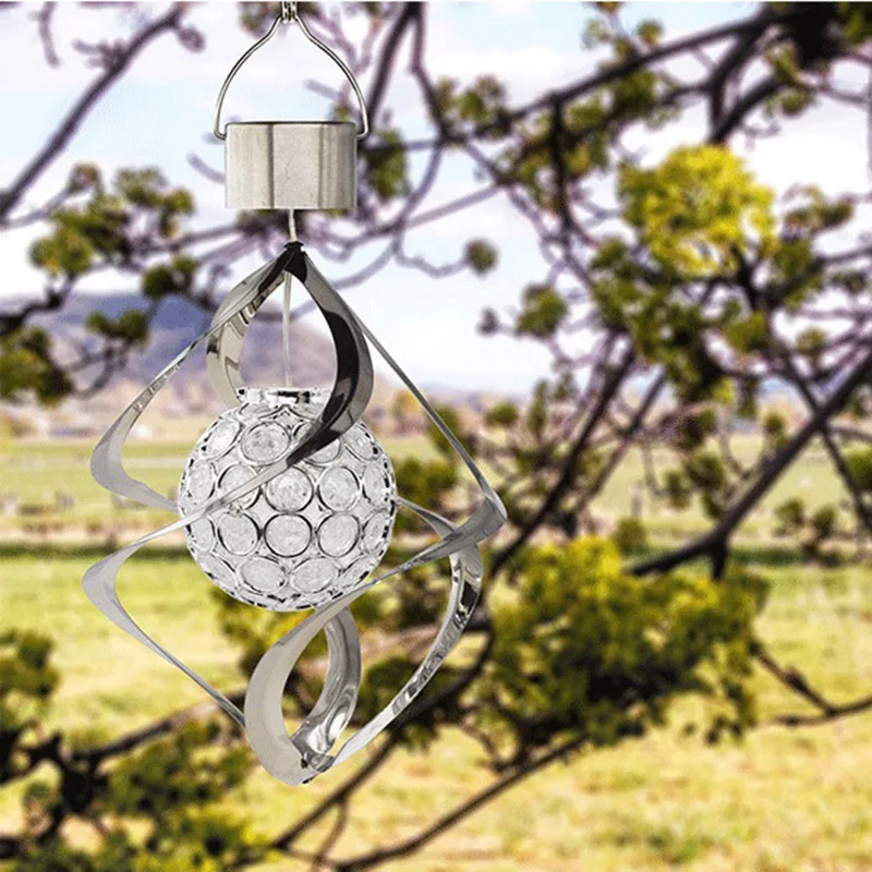 

Solar Wind Chime LED Color Changing Hanging Light Waterproof Spiral Spinner Lamp for Garden Yard MJJ88