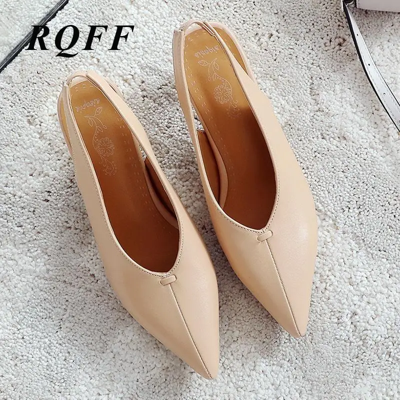 

RQFF Summer Shoes Plus Size 43 Dress Solid Concise Ankle Strap Square High Heel 5.5cm Pointed Womens Sandals Black Apricot Beige