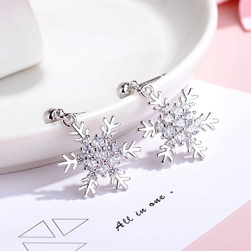 Корейские женские хрустальные серьги-гвоздики со снежинками Bijoux для женщин, серьги-кольца, модные ювелирные украшения, подарок для влюбленных Brincos
