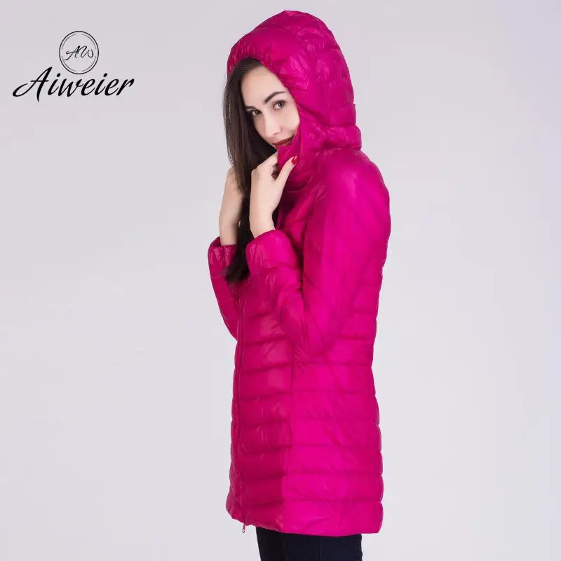 [Aiweier]New Womens Ultralight Down Jackets Hooded Zipper Long Nylon White Goose Coats 2017 Winter For Girls AL2105|winter down|winter for