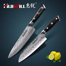 Super quality 2pcs Japanese VG10 Damascus steel chef kitchen knife set Santoku Knife Slicing knives with Mosaic Rivet