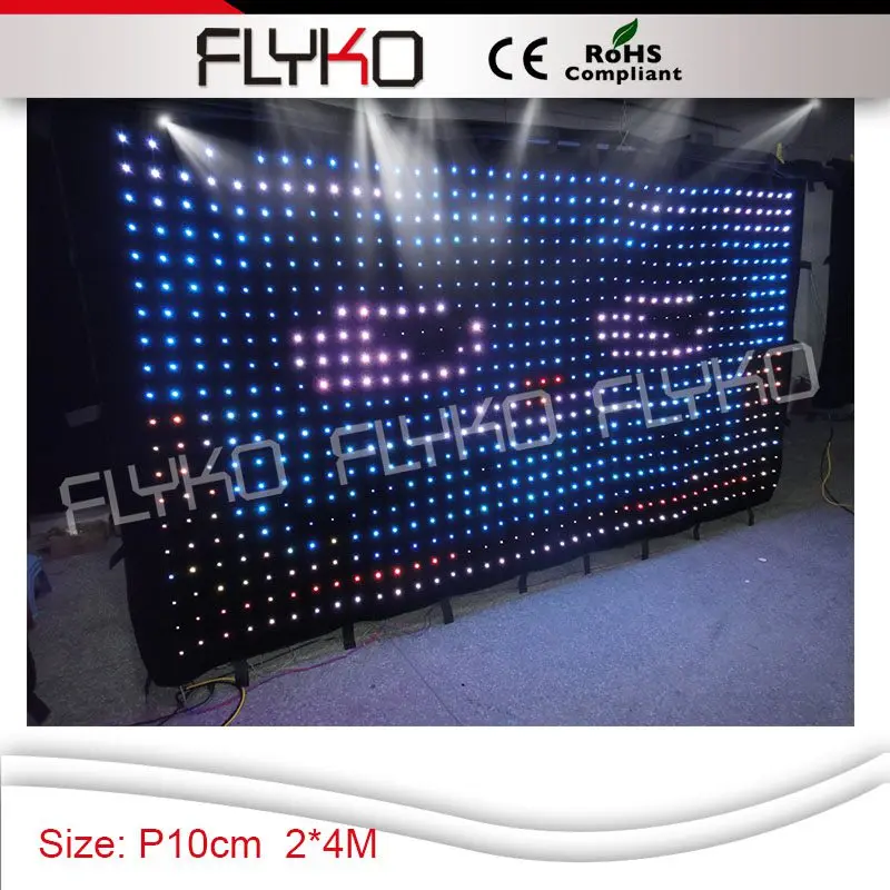 

Hot selling ! FLYKO STAGE 2016 CE RoHS RGB3in1/P10 2x4m / flexible led video display curtain SD controller