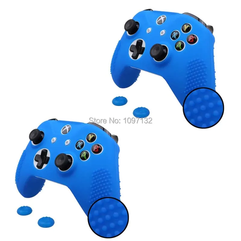 Anti-slip Silicone Rubber Cover Skin Case for XBox One S Slim Controller with 2 Thumbsticks Caps (5)