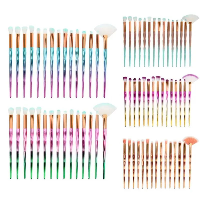 

15Pcs 3D Diamond Fan-shape Eye Makeup Brushes Set Colorful Eye Shadow Eyebrow Bronzer Eyeliner Pro Cosmetic Brush Kit