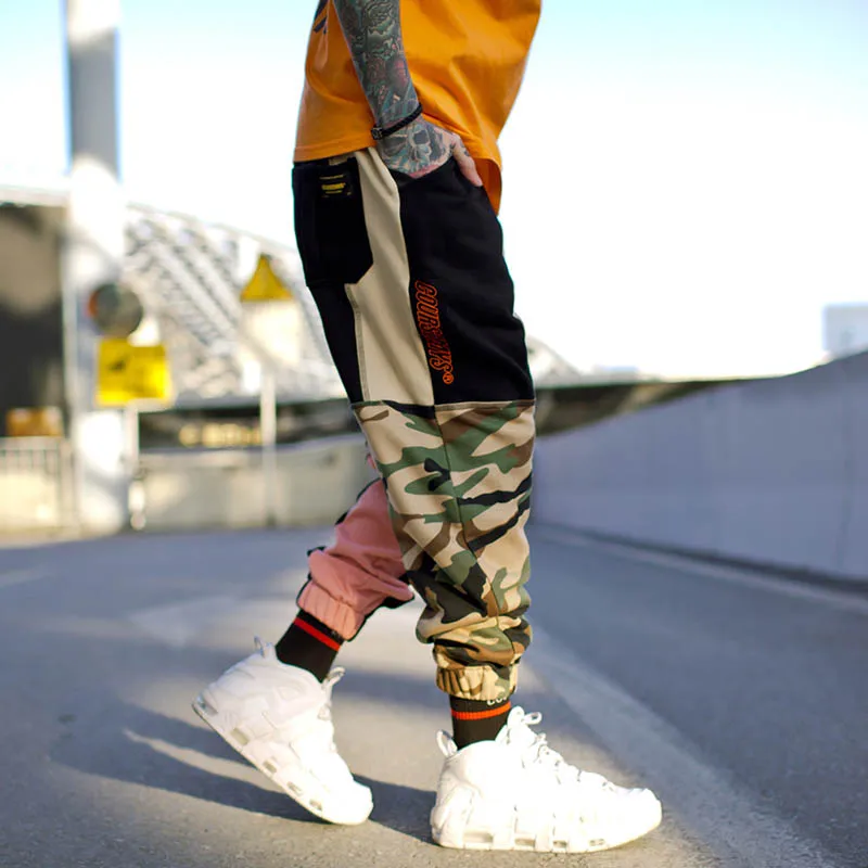 اللون كتلة خليط التمويه بانت الورك الورك الشارع الشهير المتناثرة عداء ببطء Sweatpant القطن الشتاء سروال رياضي المسار السراويل 2018