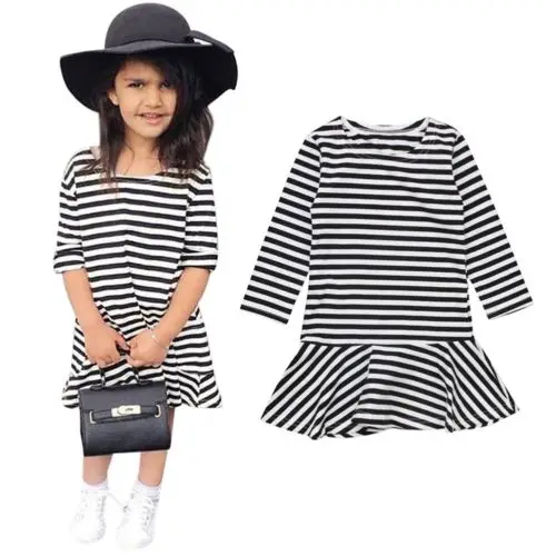 

2018 Fashion Princess Baby Girls Clothes Cotton Stripe Long Sleeve Dress Kid Baby Party Pageant Tutu Dresses