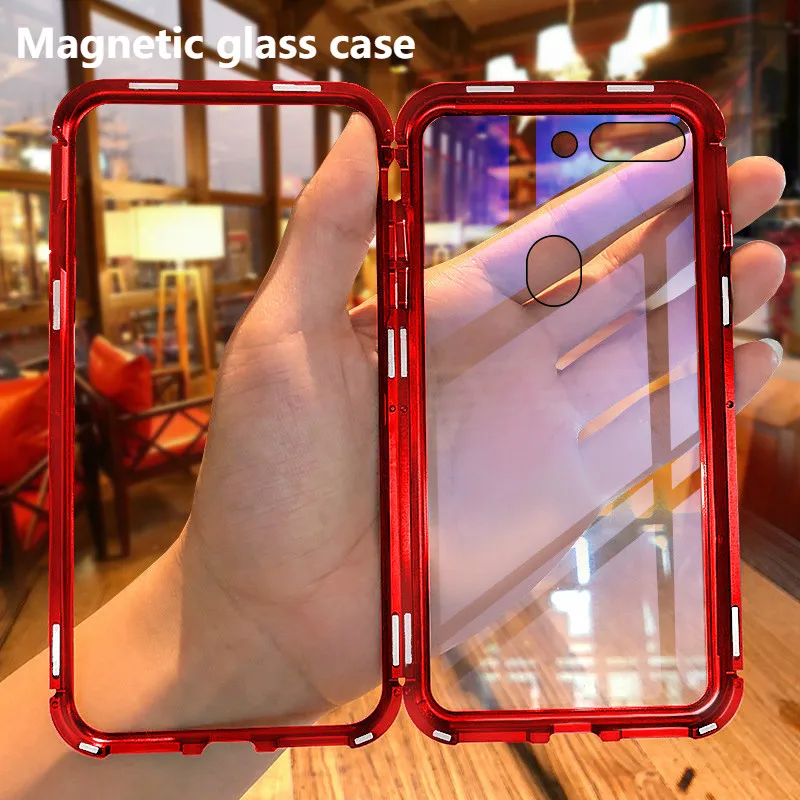 Magnetic Adsorption For Samsung galaxy A30 50 Tempered Glass Metal Case A8 Plus A7 A9 2018 cover |