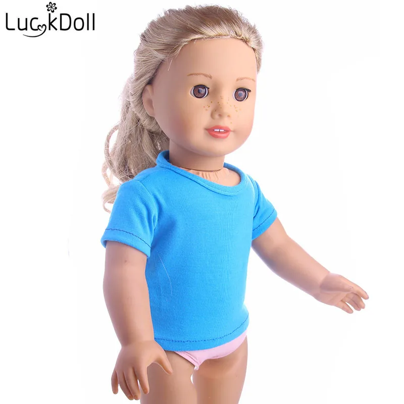 LUCKDOLL синяя футболка подходит 18 дюймов Американский 43 см детская кукла одежда аксессуары, игрушки для девочек, поколение, подарок на день рождения