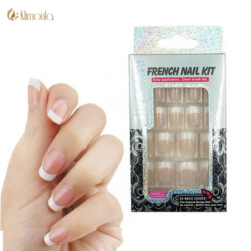 174 20 De Réductionnouveau Français Faux Ongles Pointe 24 Pièces Mode Classique Design Avec Colle Manucure Acrylique Bricolage Pour Fillesmariée