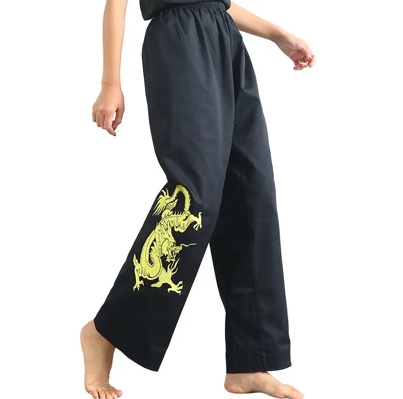 

Embroidered dragon pants nunchakus performance training trousers with pocket