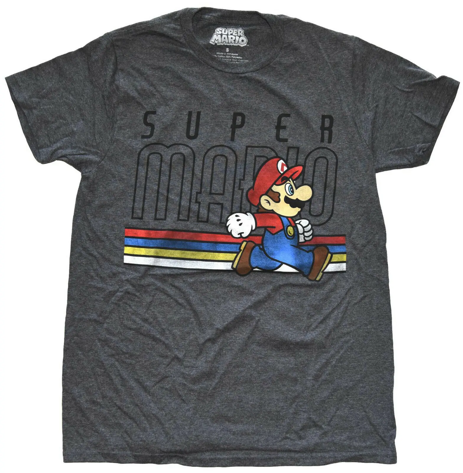 Nintendo Super Mario Running Charcoal Heather Men's Graphic T-Shirt New | Мужская одежда