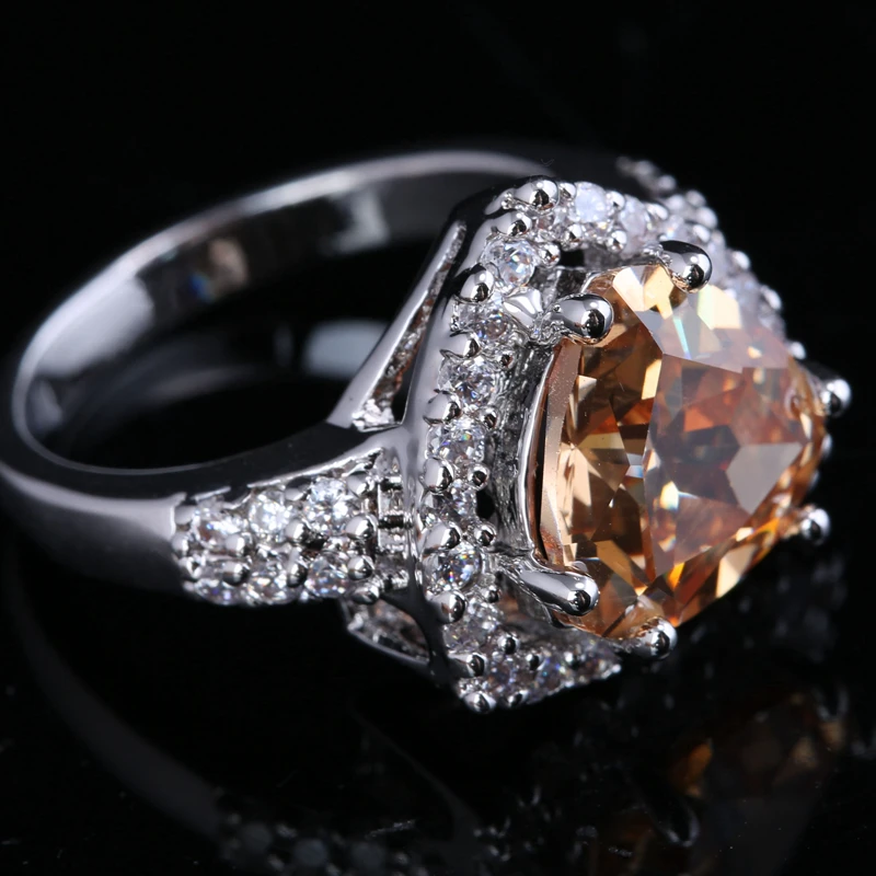Невероятный прямоугольник Шампанское Morganite Кубического Циркония Камни наложения стерлингового серебра 925 Пасьянс Кольца Размеры 6 7 8 9 S1433