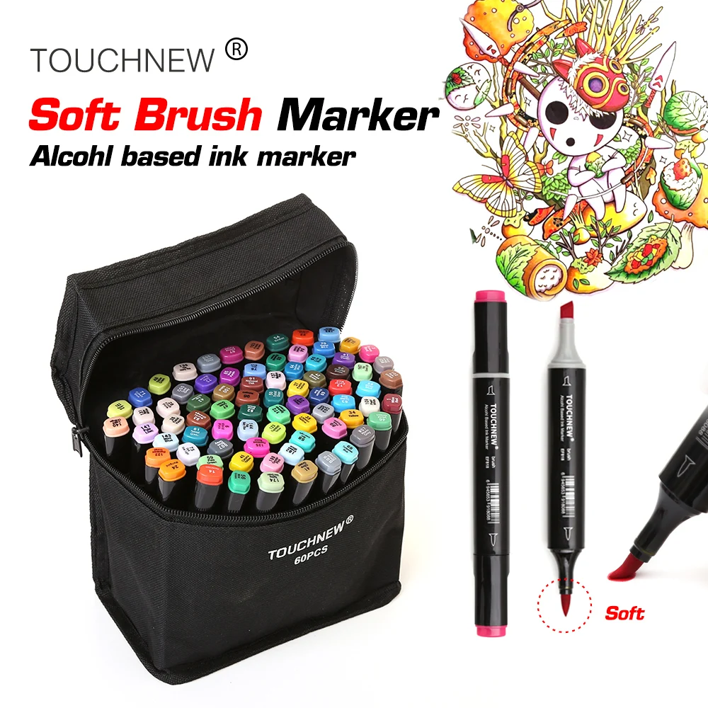 

TOUCHNEW Sketch Soft Brush Art Markers Set Dual Headed Oily Alcohol Based Markers For Manga Drawing Animation Design Supplies