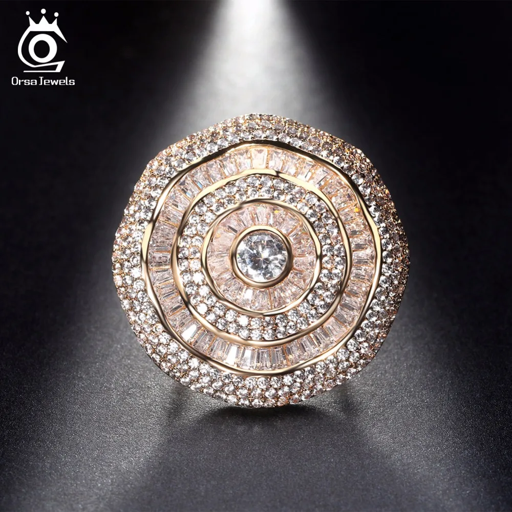 ORSA JEWELS Big Luxury Rings For Women AAA Cubic Zircon Gorgeous Design Full Size CZ Fashion Women's Ring Female Jewelry OMR04