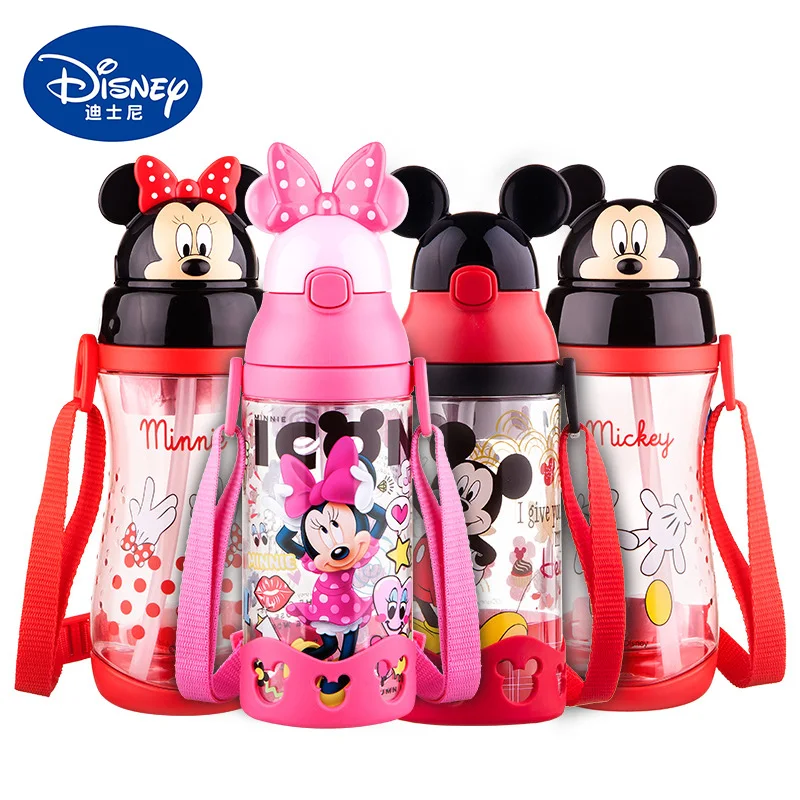 400-500ML Kids Baby Straw Bottle Water Cup Automatic Button Cartoon School Water Cups Leak-Proof Baby Drink Cup With Handle