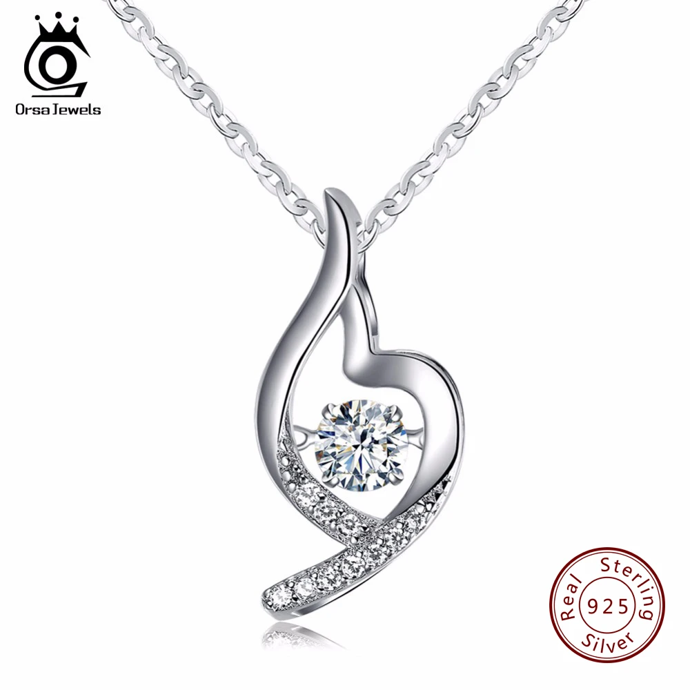 

ORSA JEWELS Genuine Sterling Silver 925 Pendants&Necklaces with Movable Crystal New Arrival Leisure Jewelry for Women SN42
