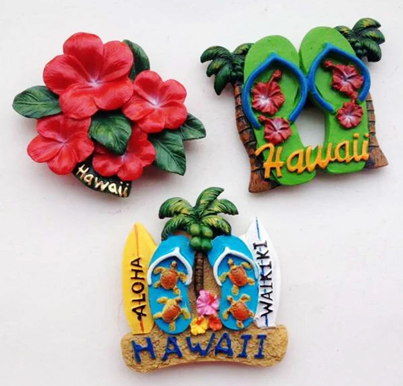 Handmade Painted Hawaii Surfboard Sandals Resin 3D Fridge