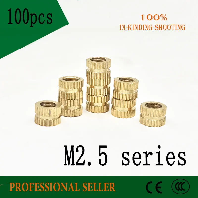 

100pcs M2.5*3.8*3/4/5/6/8/10 mm OD 3.2mm brass copper insert mut embedded copper knurled nut Injection molding machine nut