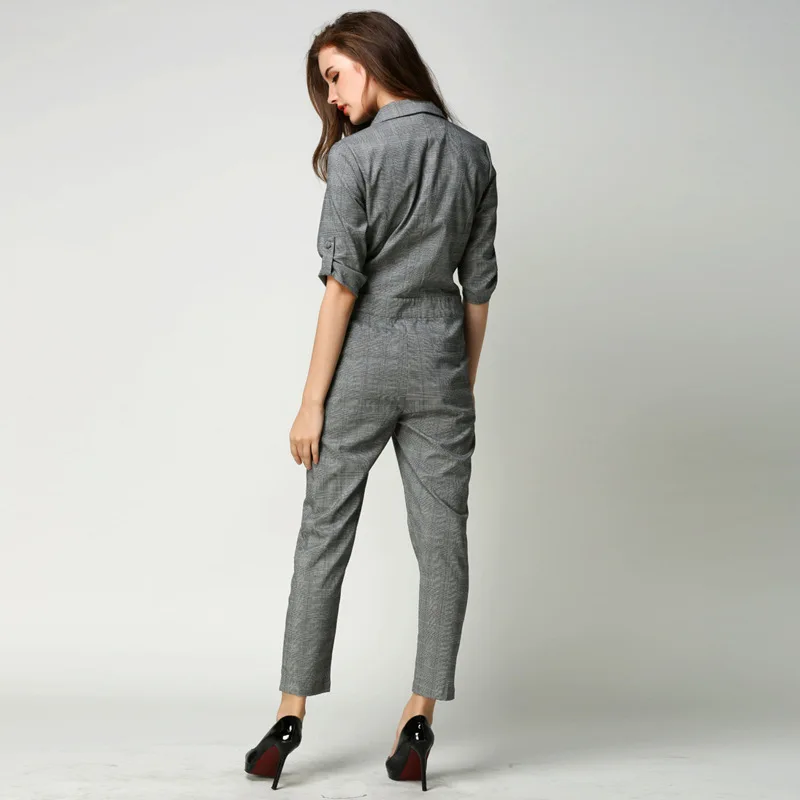 Женские винтажные комбинезоны в клетку, двубортные, с карманами, длиной до щиколотки, в английском стиле, новая мода