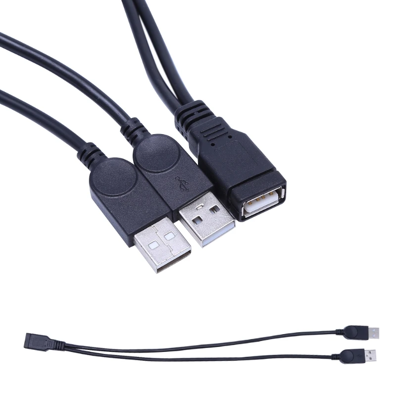 

37cm USB 2.0 Type A 1 Female To 2 Male Y-Splitter Data Sync Charging Extension Cable Plastic + Metal Cable