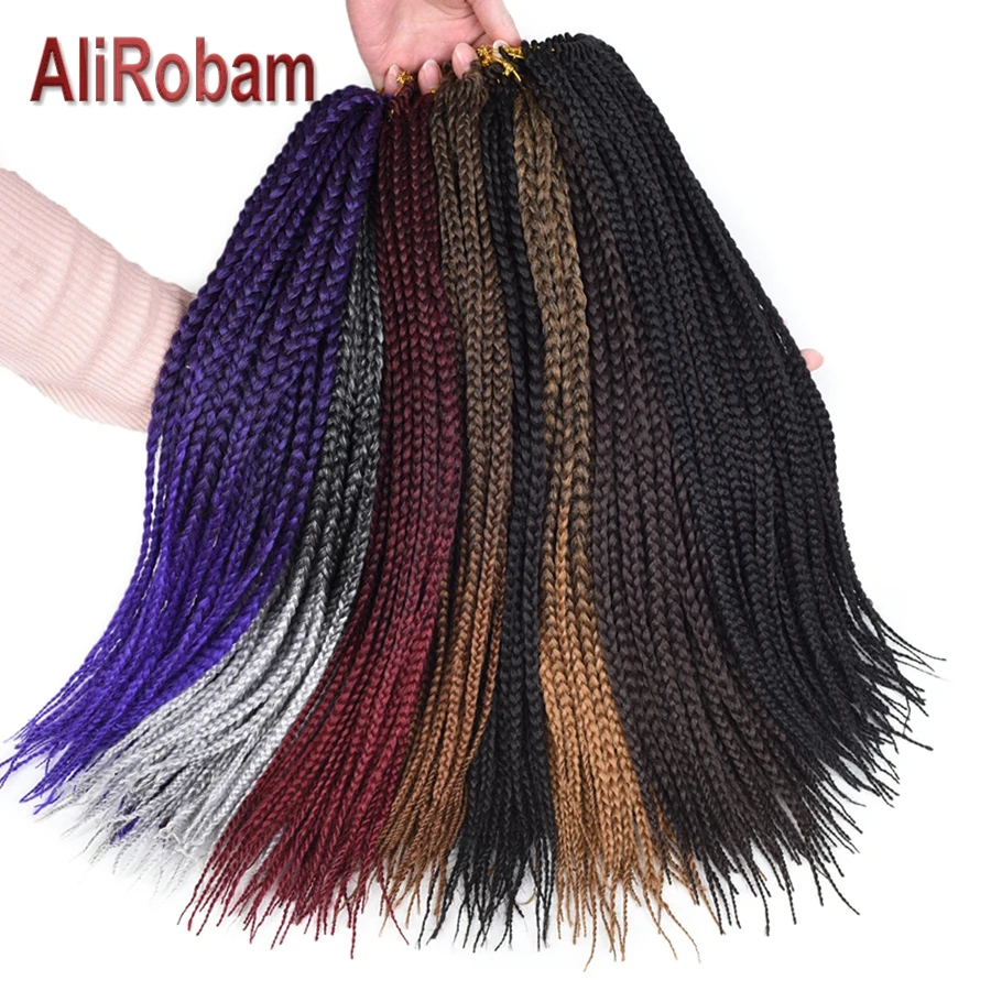 

AliRobam Box Braids Crochet Hair Extensions 22Roots 14" 18" 22"Ombre Brown Fiber Synthetic Braiding Hair Bulk Crochet Braids