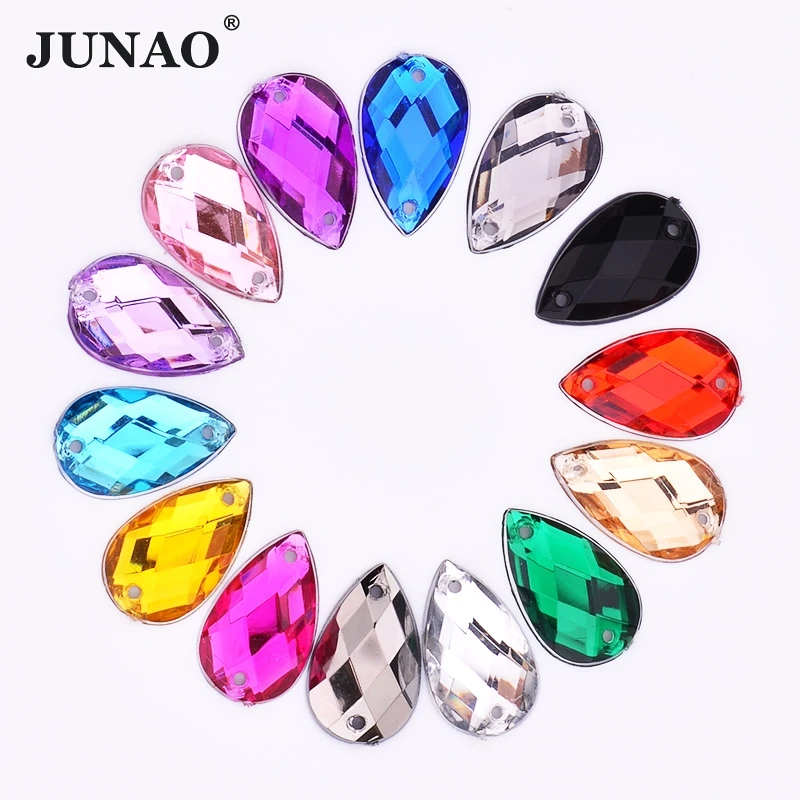 

JUNAO 18x25mm Mix Color Sewing Crystal Big Drop Rhinestone Flat Back Acrylic Gems Crystal Strass Appliques Sew On Stones Crafts