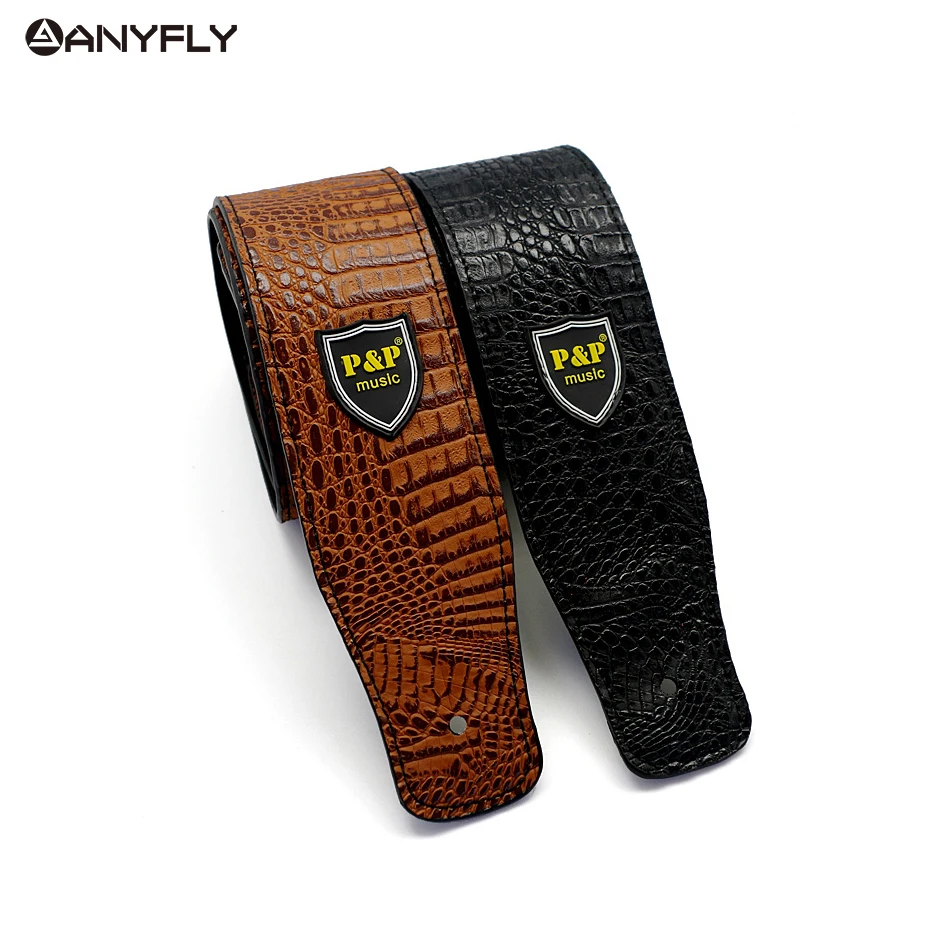 

Popular Crocodile Skin Pattern Guitar Strap Widening Acoustoc Folk Electric Guitar Strap PU Leather Black, Brown