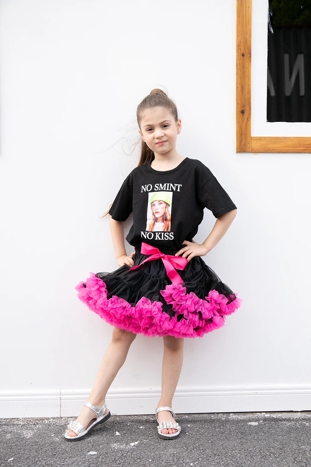 Pink Black  Trim Girls Pettiskirt Petticoat Dance Tutu Skirt Size 2-3T PP002B 