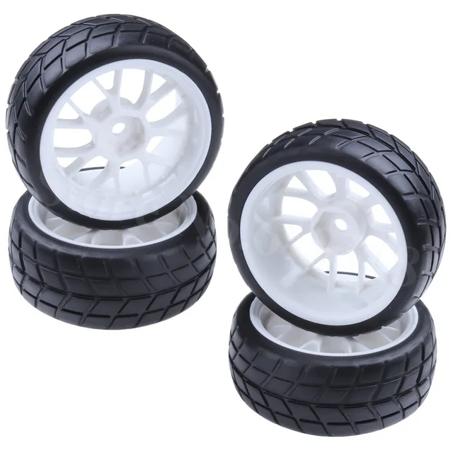 Best Price 4Pcs Rubber RC Flat run Tyres & Wheel Rims Drive Hex 12mm For 1:10th HSP HPI Racing On Road Cars 4WD