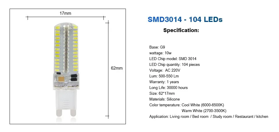 10 шт. светодиодные лампы G4 G9 3 Вт 5 Вт 7 Вт Кукуруза лампа 220 В лампада LED SMD 2835 3014 48 64 96 104 светодиодов 360 градусов Хрустальная люстра