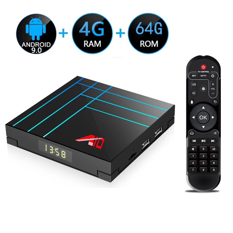 A10 Smart Tv Box Android 9.0 4GB 64GB Rockchip RK3318 Quad core Wifi H.265 Youtube 4K HDR Media Player Google Play Set Top Box