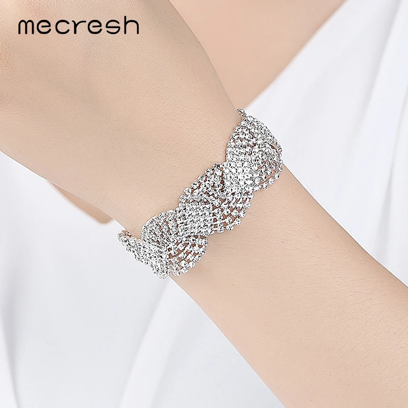 Mecresh браслеты с кристаллами для женщин серебро/золото-Цвет Twist Pulseras Модные Свадебные обручальные ювелирные изделия SL076