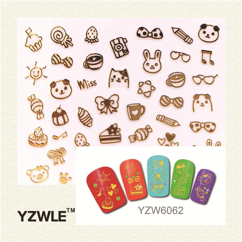 

YZWLE 1 Pc 3D DIY Golden cartoon images Fashion Nail Sticker 2017 New Sticker