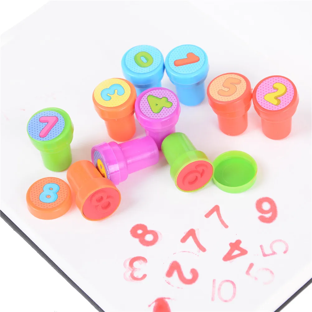 Пластиковые 0-9 цифры и фрукты Резиновые самонаполняющиеся Stamper игрушки Дети