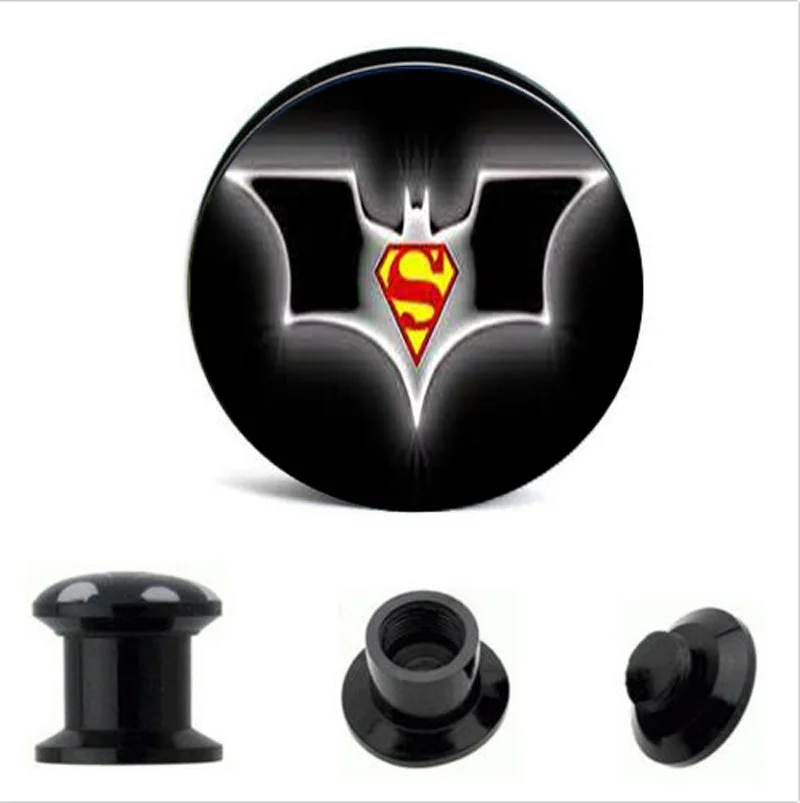 2PCS/lot Black Acrylic Batman Superman Logo for Man Woman Punk Earring Plugs Piercing Cartilage Tragus Ear Gauges Flesh Tunnel | Украшения