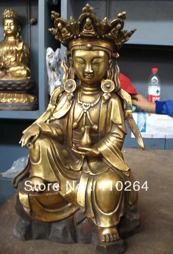

beautiful 28 cm Tibet Buddhism collections bronze Plate with gold statue discount 30%