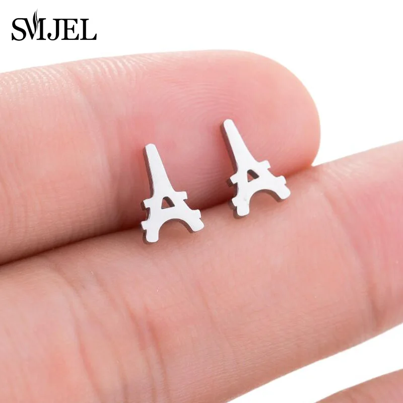

SMJEL New Paris Eiffel Tower Earrings Lovely Geometric Gothic Jewelry Antique Design Architectural Pendant Stud Earrings Gifts