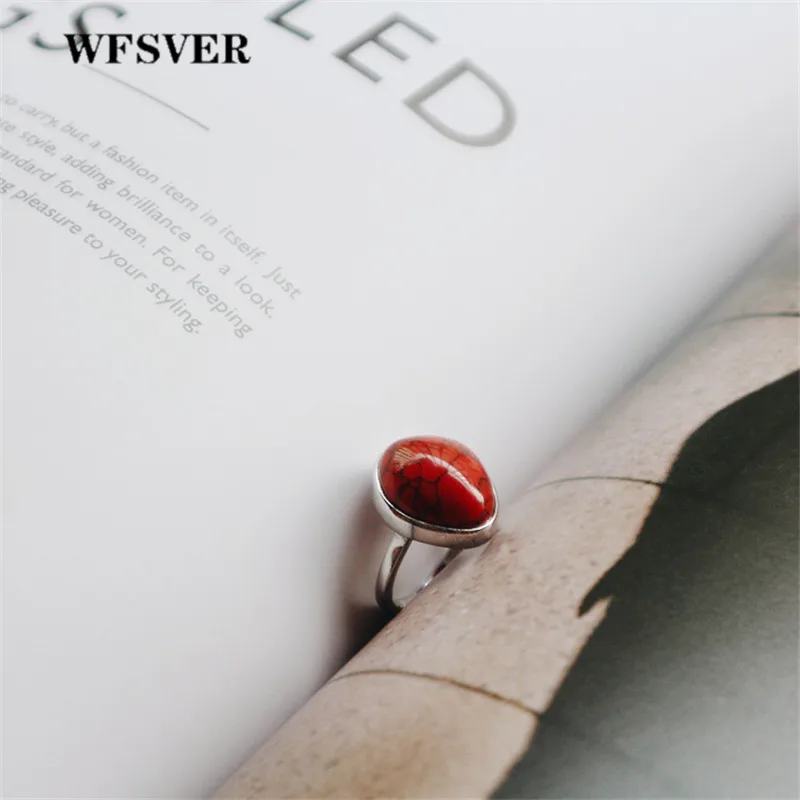 

WFSVER 925 sterling silver wedding ring for women korea style with red turquoise ring opening adjustable fine jewelry gift