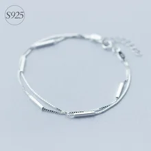 Женский минималистичный настоящий. 925 пробы Серебряный многорядный двухслойный геометрический браслет-цепочка тонкое ювелирное изделие GTLS316