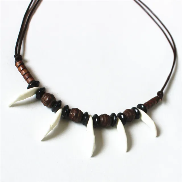 Dog Tooth Necklace Women Men Bone Necklaces Carved Choker Long Maxi