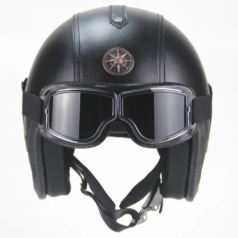 ПУ кожа винтажные шлемы 3/4 Половина мотоциклетный шлем для мотоцикла чоппера с открытым лицом мотоциклетный шлем с Закрытая маска