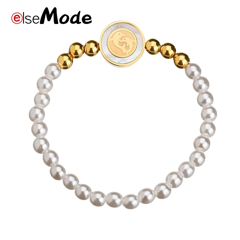 

ELSEMODE Classic Dolphin /Eagle Cute Romantic Shell Pendant Beads Bracelets for Women Gold Stainless Steel Handmade Jewelry
