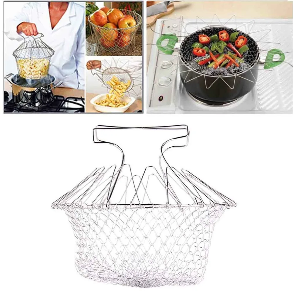 

1Pc High Quality Foldable Steam Rinse Strain Fry French Chef Oil Fry Basket Mesh Mesh Basket Strainer Net Kitchen Cooking Tool