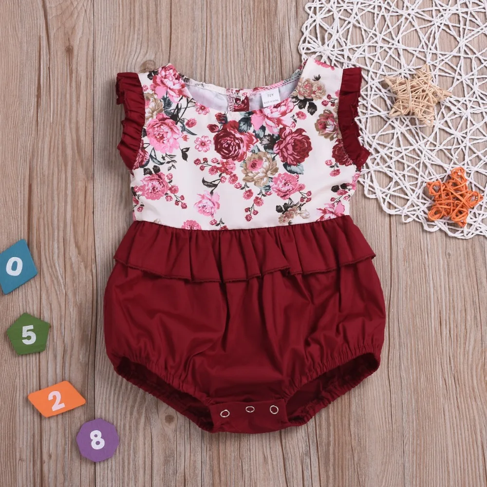 

Ins Hot Baby Girls Print Flowers Ruffles Summer Sweet Rompers Clothing Western Fashion Newborns Infant Toddler Romper