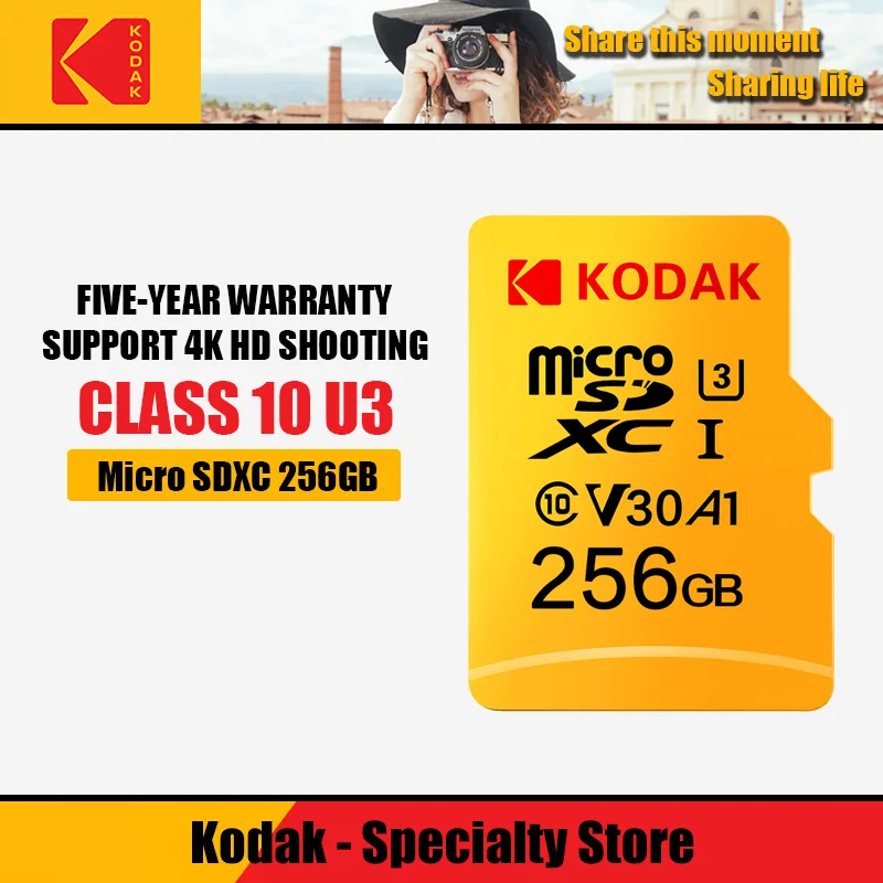 Kodak карта памяти micro sd 256 Гб класс 10 Водонепроницаемая TF U3 карта для смартфонов 16 ГБ 32 ГБ 64 ГБ 128 ГБ 256 ГБ