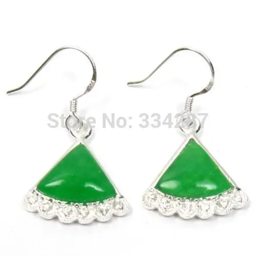 

10X13mm Dark Green Jade 925 Silver Hook Earrings